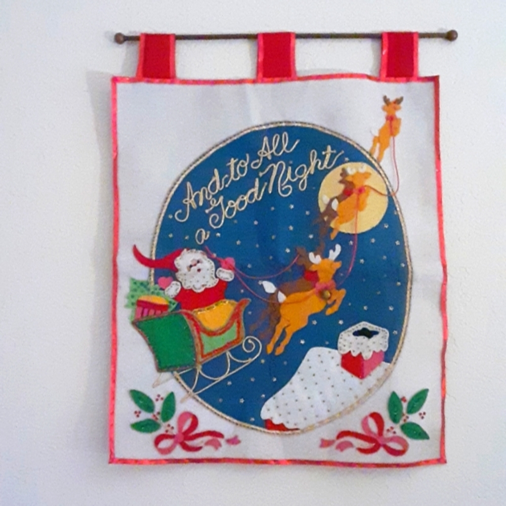 Vintage Christmas Santa Claus and Reindeer Holiday Tapestry Banner Decor - Picture 4 of 7